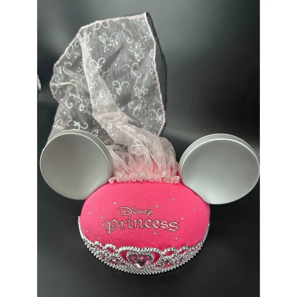 Disney princess mouse ears tiara pink silver hat With‎ veil